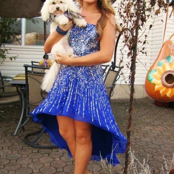 SHERRI HILL Blue beaded gown - Picture 4 of 4